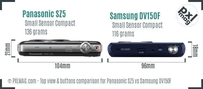 Panasonic SZ5 vs Samsung DV150F top view buttons comparison