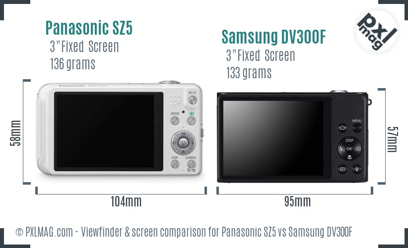 Panasonic SZ5 vs Samsung DV300F Screen and Viewfinder comparison