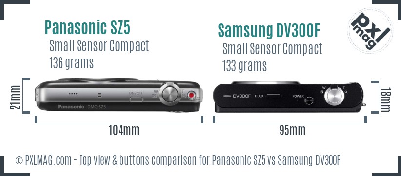 Panasonic SZ5 vs Samsung DV300F top view buttons comparison