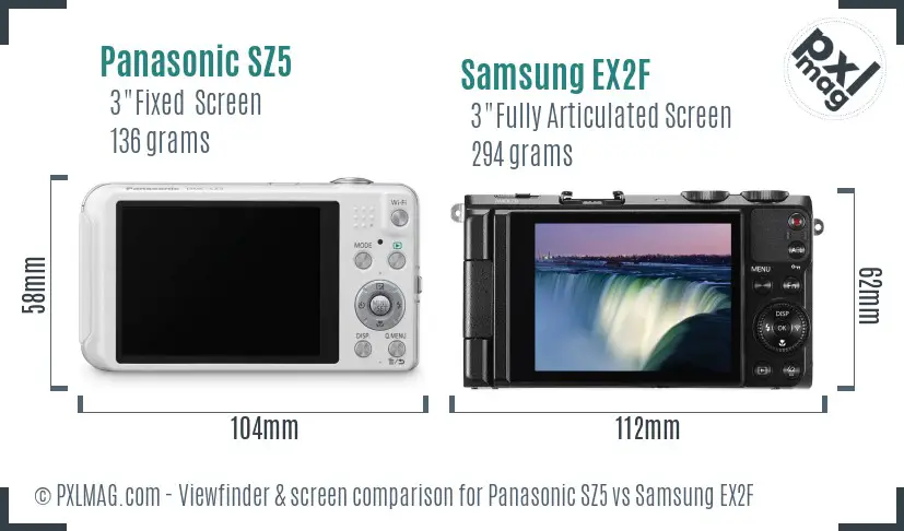 Panasonic SZ5 vs Samsung EX2F Screen and Viewfinder comparison