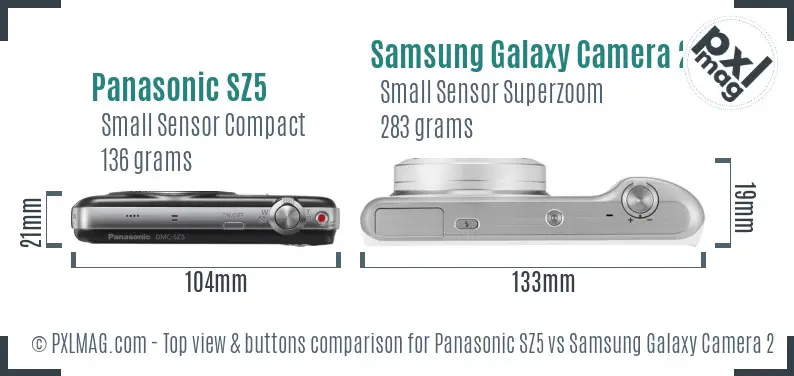 Panasonic SZ5 vs Samsung Galaxy Camera 2 top view buttons comparison Panasonic SZ5 vs Samsung Galaxy Camera 2 top view buttons comparison
