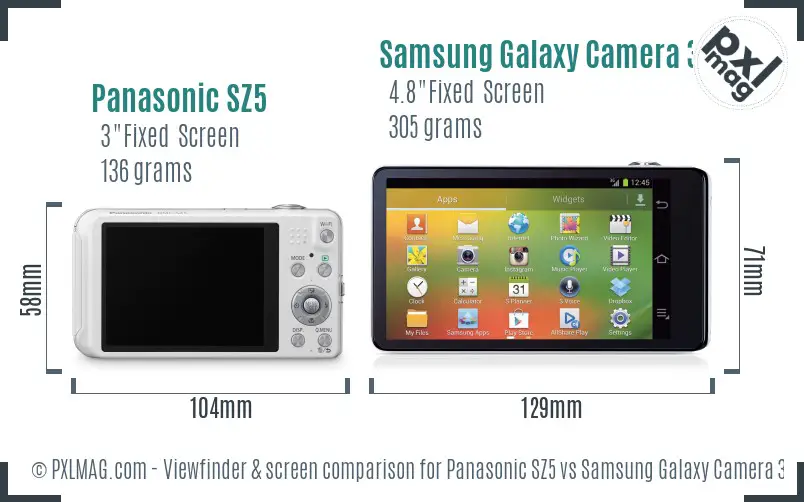 Panasonic SZ5 vs Samsung Galaxy Camera 3G Screen and Viewfinder comparison