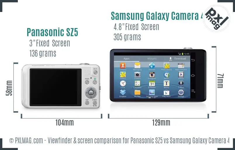 Panasonic SZ5 vs Samsung Galaxy Camera 4G Screen and Viewfinder comparison