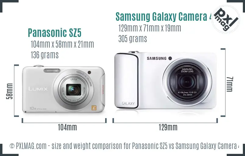 Panasonic SZ5 vs Samsung Galaxy Camera 4G size comparison