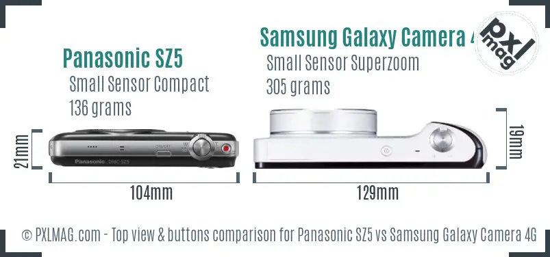 Panasonic SZ5 vs Samsung Galaxy Camera 4G top view buttons comparison