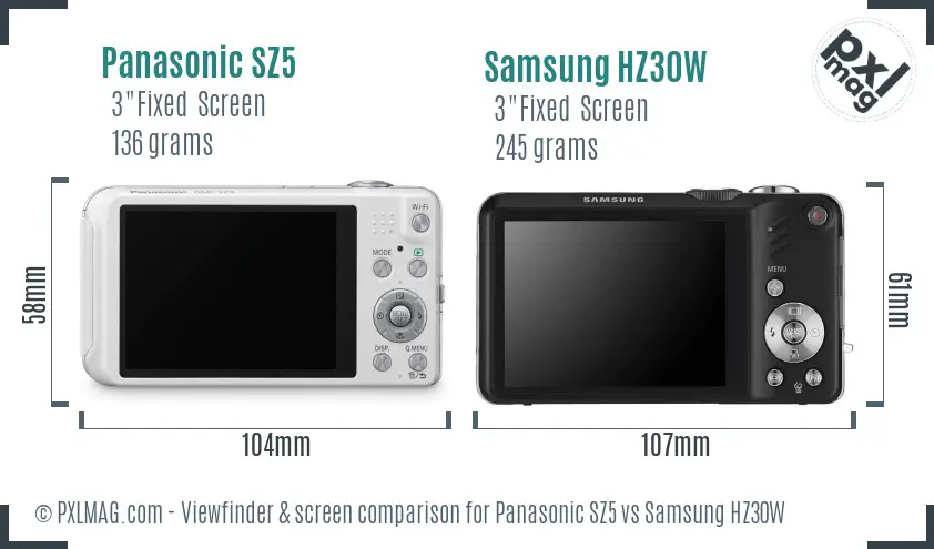 Panasonic SZ5 vs Samsung HZ30W Screen and Viewfinder comparison