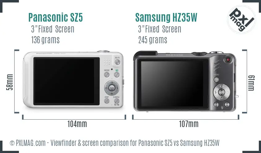 Panasonic SZ5 vs Samsung HZ35W Screen and Viewfinder comparison