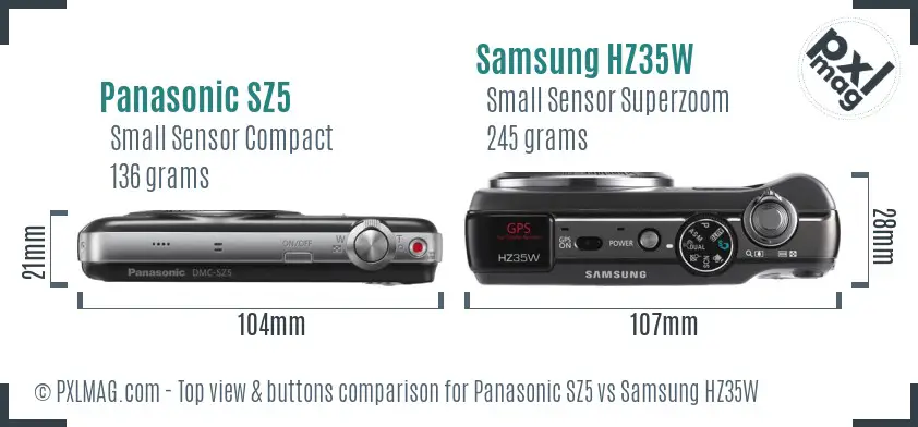 Panasonic SZ5 vs Samsung HZ35W top view buttons comparison