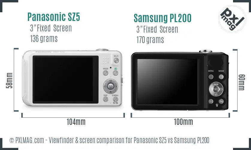 Panasonic SZ5 vs Samsung PL200 Screen and Viewfinder comparison