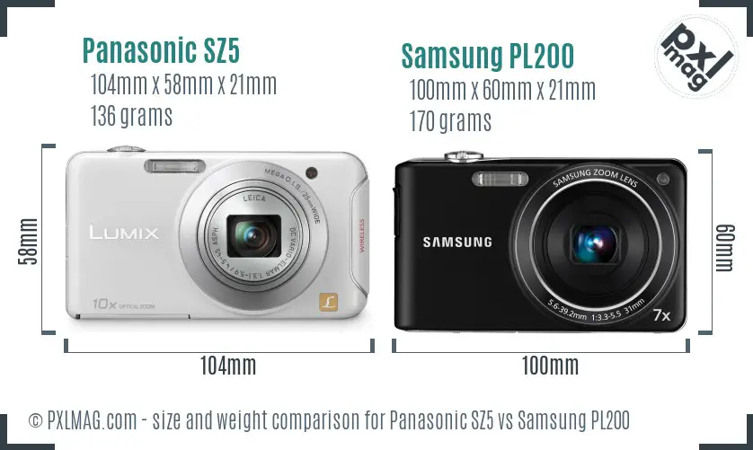 Panasonic SZ5 vs Samsung PL200 size comparison