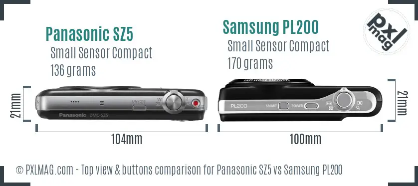 Panasonic SZ5 vs Samsung PL200 top view buttons comparison