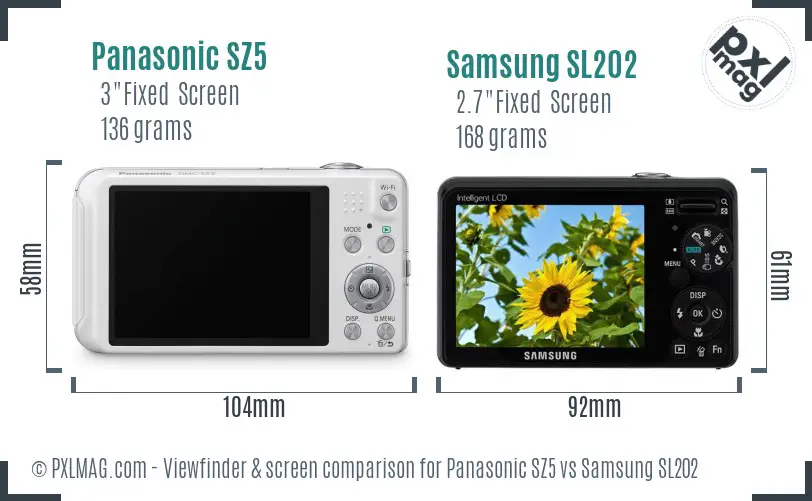 Panasonic SZ5 vs Samsung SL202 Screen and Viewfinder comparison Panasonic SZ5 vs Samsung SL202 Screen and Viewfinder comparison