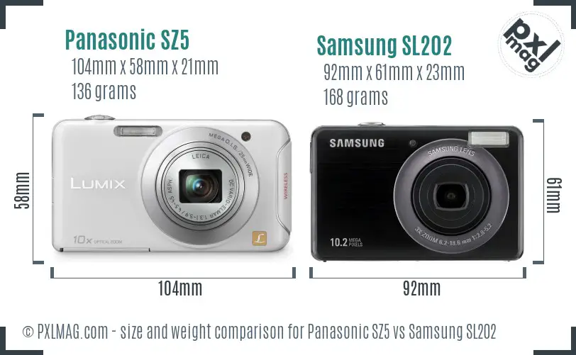 Panasonic SZ5 vs Samsung SL202 size comparison Panasonic SZ5 vs Samsung SL202 size comparison