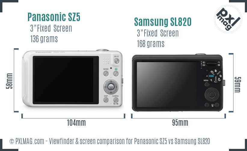 Panasonic SZ5 vs Samsung SL820 Screen and Viewfinder comparison