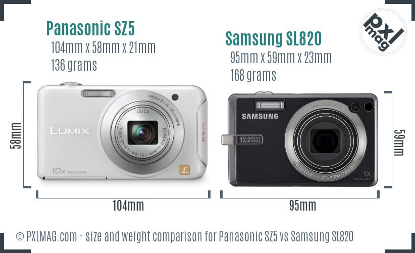 Panasonic SZ5 vs Samsung SL820 size comparison