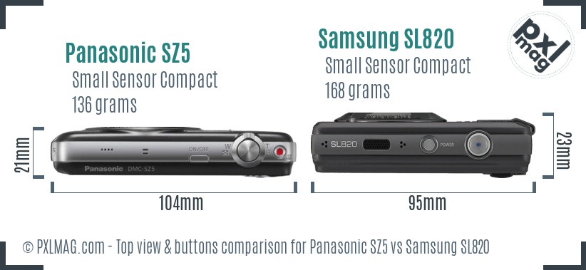 Panasonic SZ5 vs Samsung SL820 top view buttons comparison