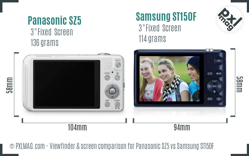 Panasonic SZ5 vs Samsung ST150F Screen and Viewfinder comparison