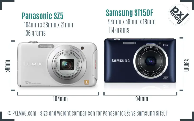 Panasonic SZ5 vs Samsung ST150F size comparison