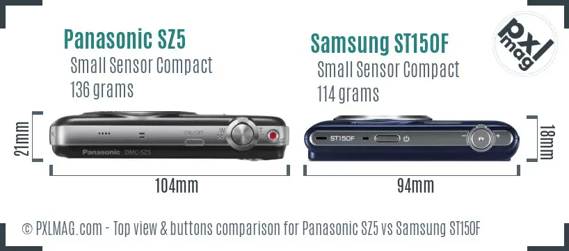 Panasonic SZ5 vs Samsung ST150F top view buttons comparison