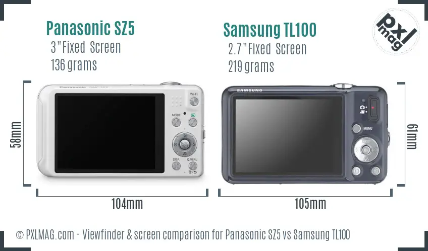 Panasonic SZ5 vs Samsung TL100 Screen and Viewfinder comparison