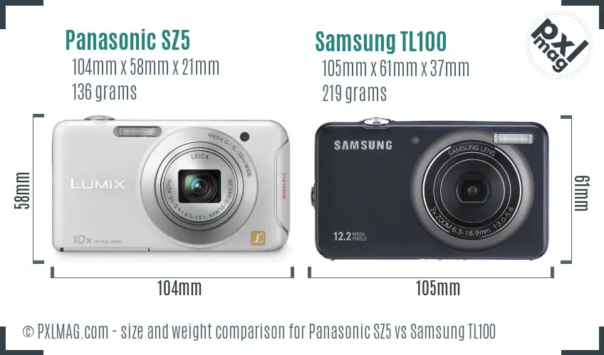 Panasonic SZ5 vs Samsung TL100 size comparison