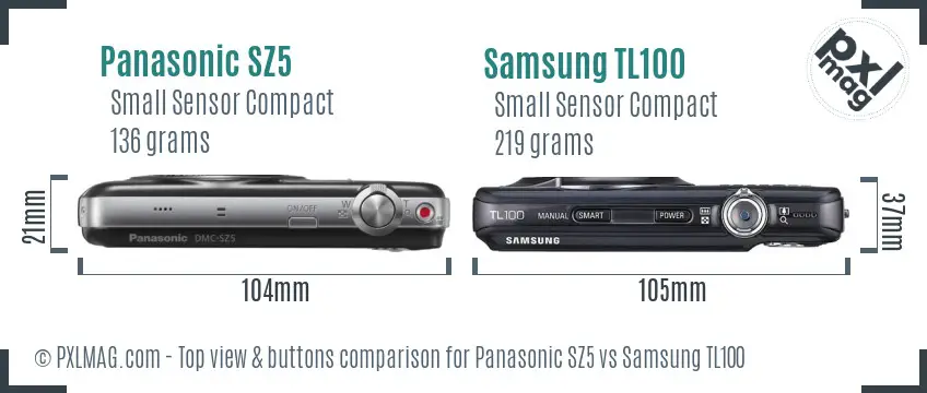 Panasonic SZ5 vs Samsung TL100 top view buttons comparison