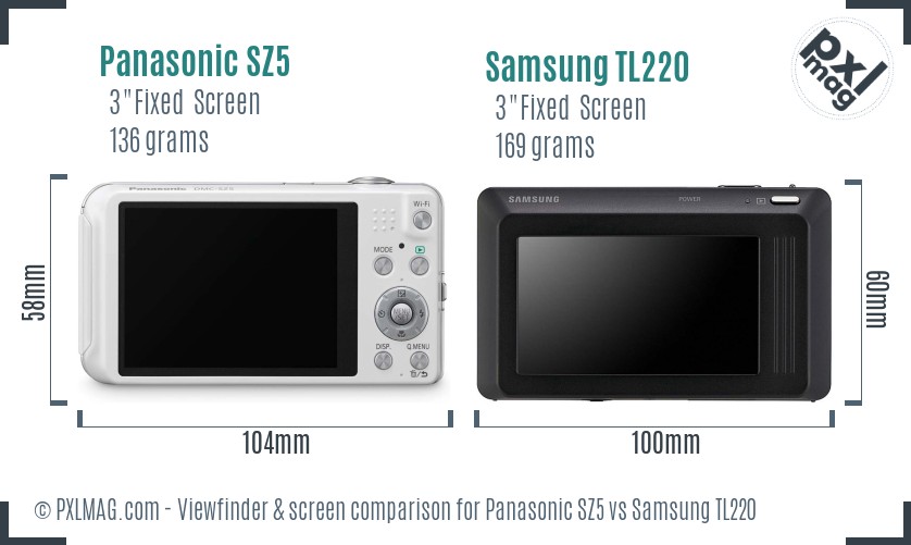 Panasonic SZ5 vs Samsung TL220 Screen and Viewfinder comparison