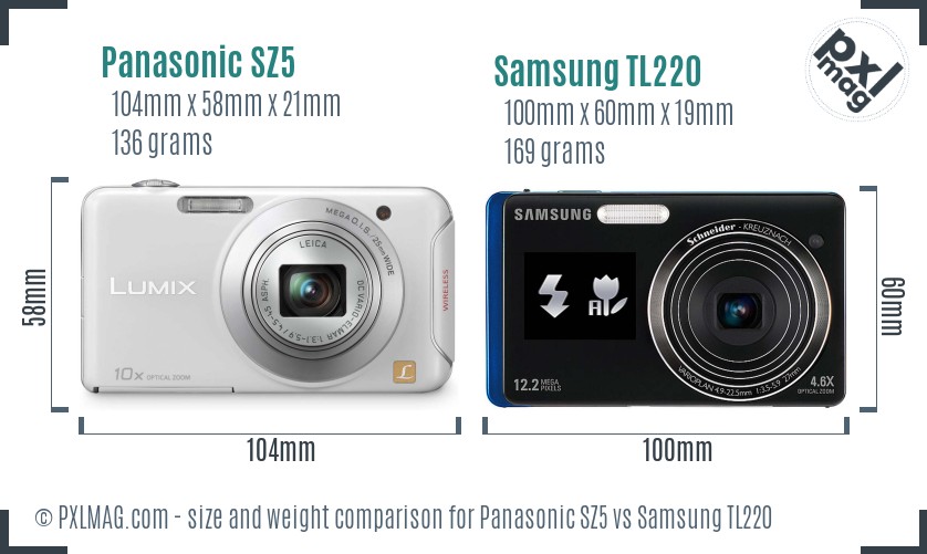 Panasonic SZ5 vs Samsung TL220 size comparison Panasonic SZ5 vs Samsung TL220 size comparison