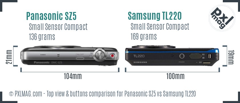 Panasonic SZ5 vs Samsung TL220 top view buttons comparison