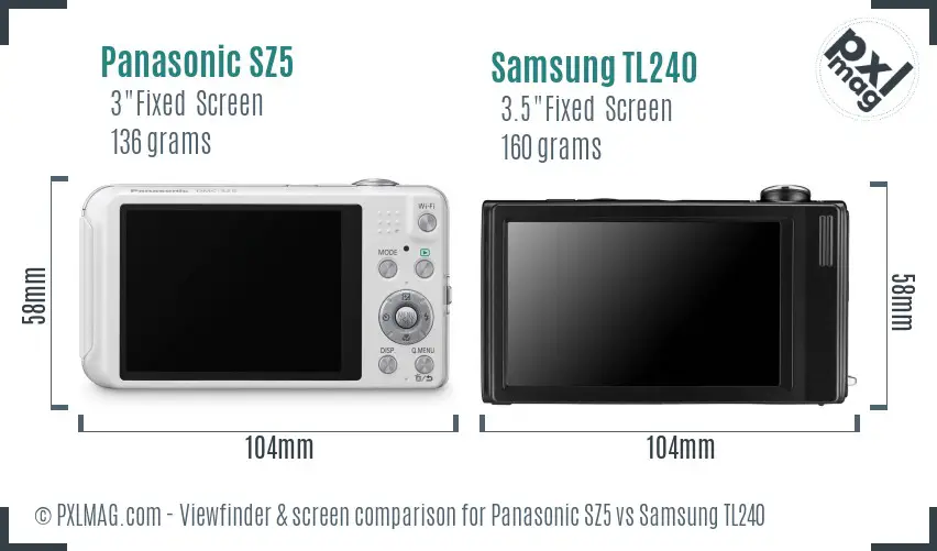 Panasonic SZ5 vs Samsung TL240 Screen and Viewfinder comparison