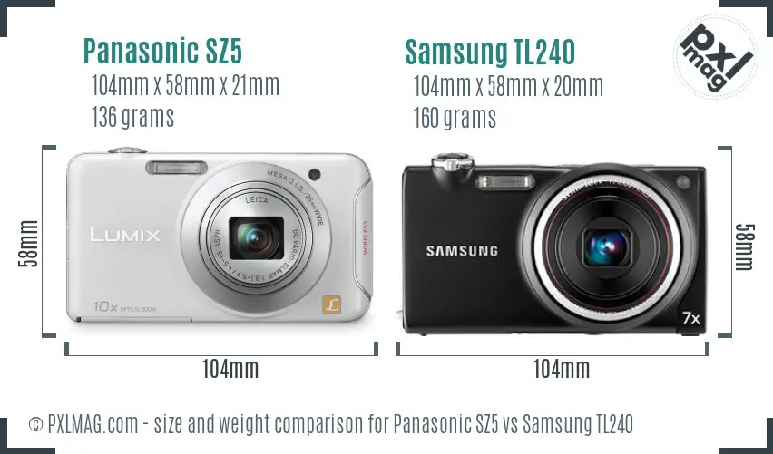 Panasonic SZ5 vs Samsung TL240 size comparison