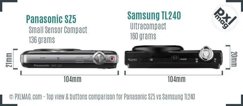 Panasonic SZ5 vs Samsung TL240 top view buttons comparison