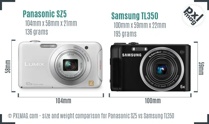 Panasonic SZ5 vs Samsung TL350 size comparison