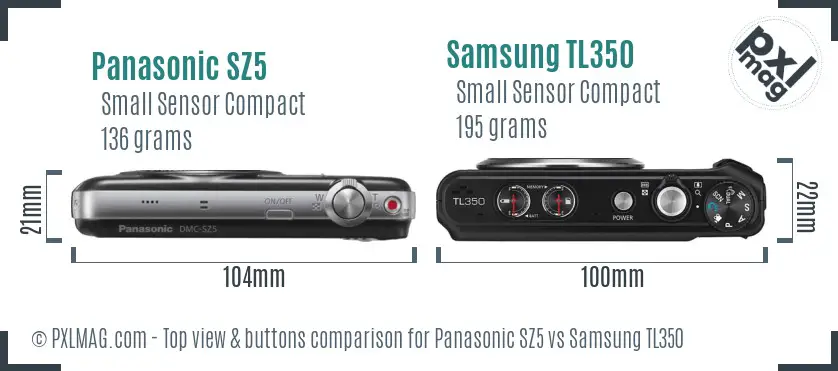 Panasonic SZ5 vs Samsung TL350 top view buttons comparison