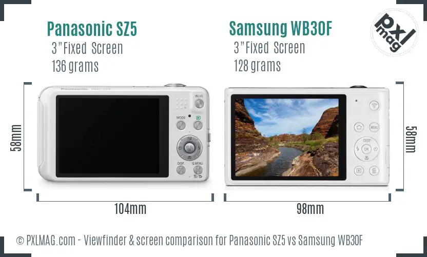 Panasonic SZ5 vs Samsung WB30F Screen and Viewfinder comparison