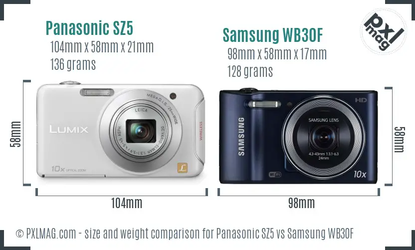 Panasonic SZ5 vs Samsung WB30F size comparison