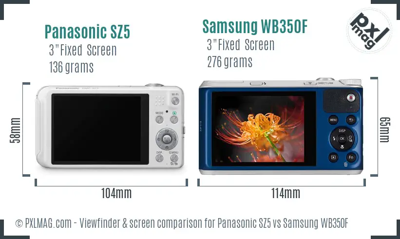 Panasonic SZ5 vs Samsung WB350F Screen and Viewfinder comparison
