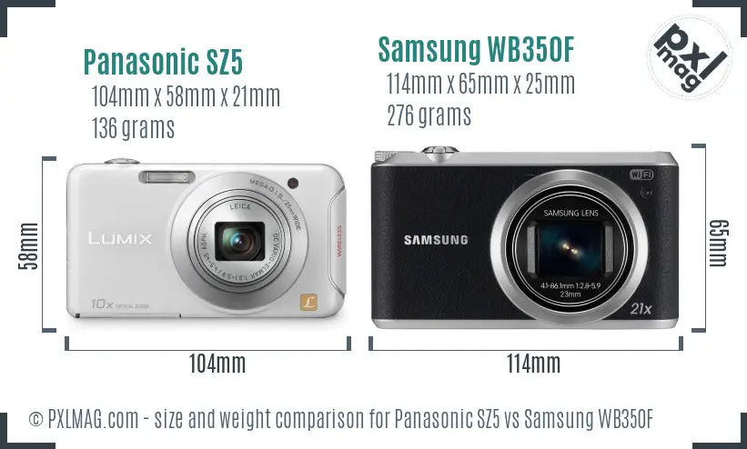 Panasonic SZ5 vs Samsung WB350F size comparison