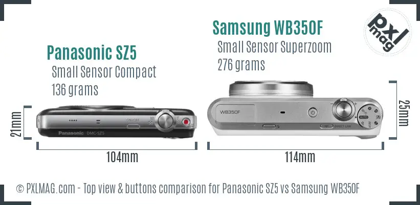 Panasonic SZ5 vs Samsung WB350F top view buttons comparison