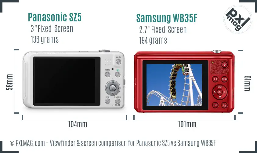 Panasonic SZ5 vs Samsung WB35F Screen and Viewfinder comparison