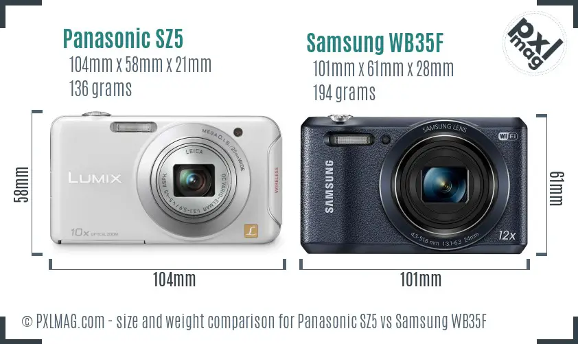 Panasonic SZ5 vs Samsung WB35F size comparison