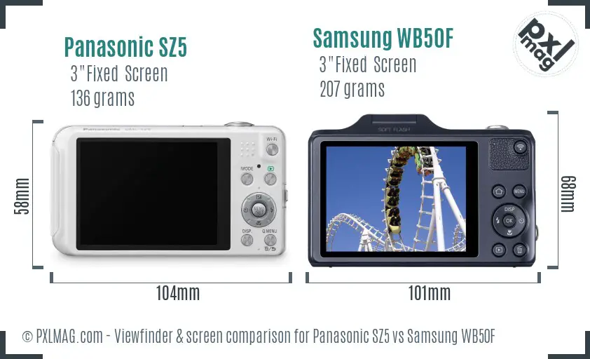 Panasonic SZ5 vs Samsung WB50F Screen and Viewfinder comparison