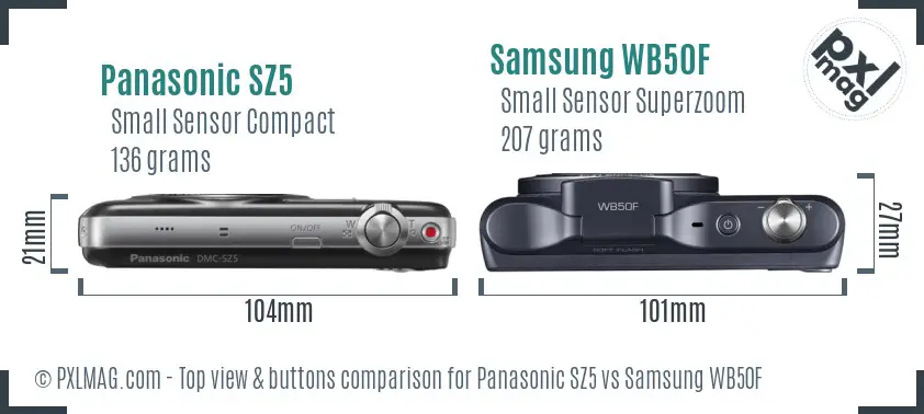 Panasonic SZ5 vs Samsung WB50F top view buttons comparison