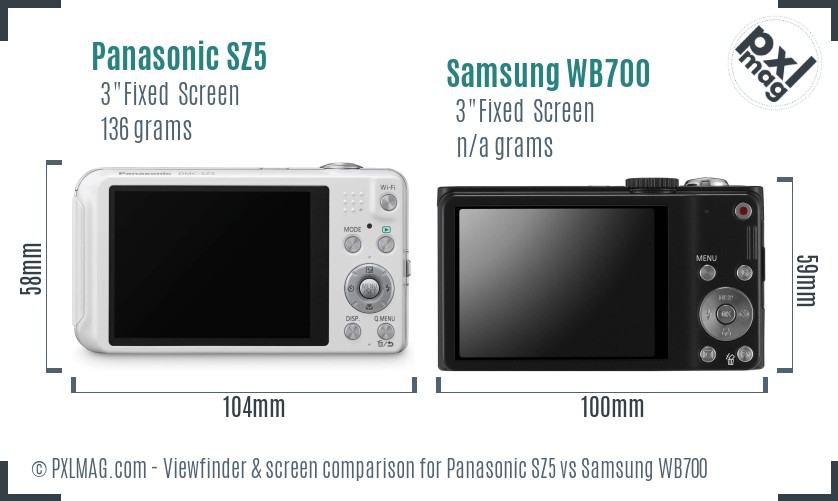 Panasonic SZ5 vs Samsung WB700 Screen and Viewfinder comparison