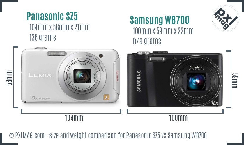 Panasonic SZ5 vs Samsung WB700 size comparison