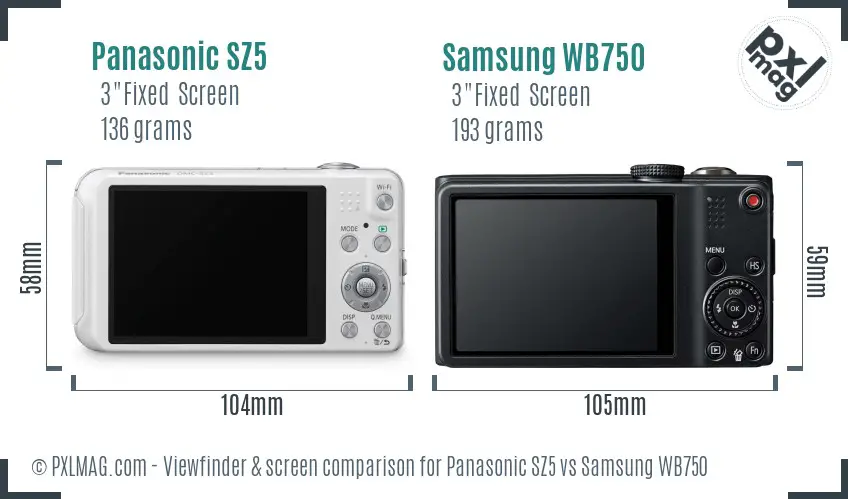 Panasonic SZ5 vs Samsung WB750 Screen and Viewfinder comparison