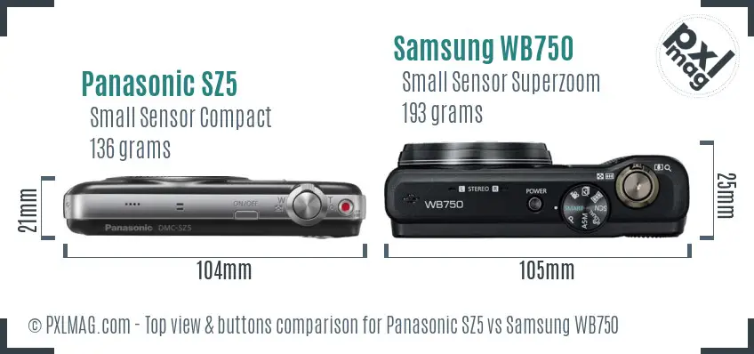 Panasonic SZ5 vs Samsung WB750 top view buttons comparison