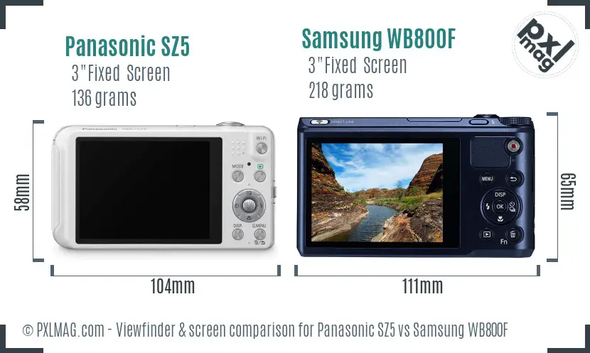Panasonic SZ5 vs Samsung WB800F Screen and Viewfinder comparison