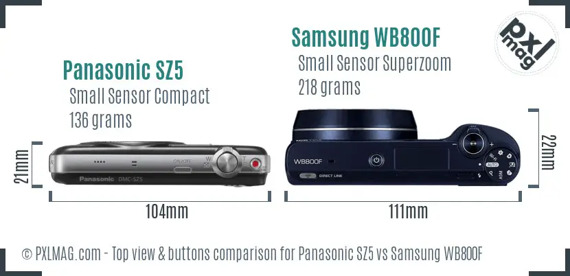 Panasonic SZ5 vs Samsung WB800F top view buttons comparison