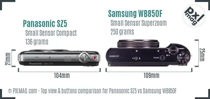 Panasonic SZ5 vs Samsung WB850F top view buttons comparison